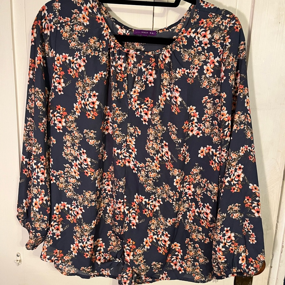 West Kei Navy Floral Blouse